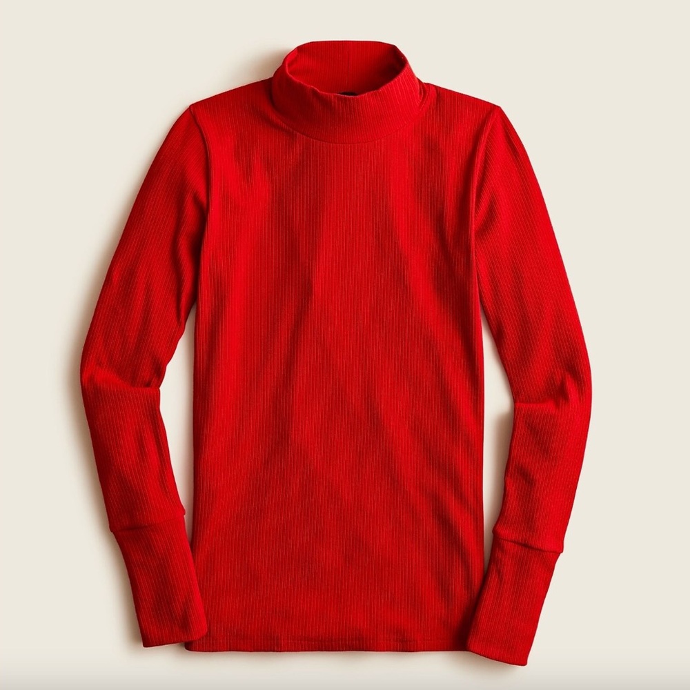 NWT J.Crew Red Ribbed Stretch-Cotton Mockneck Top Size XS